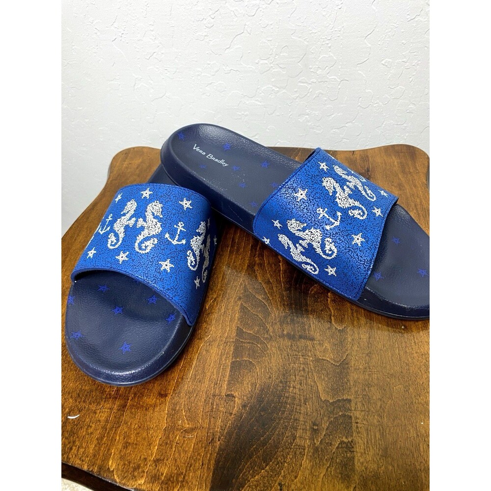 Vera Bradley Seahorse of Course Beach Slides Sandals Blue NWOT Retired Size 9/10